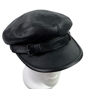 VTG Sterkowski Leather Black Sailor Cap Breton Fiddler Mariner Greek Unisex